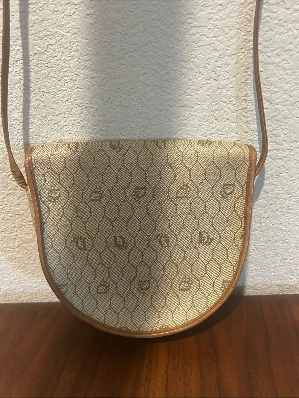 Christian Dior Honeycomb Cream and Tan Monogram Crossbody Bag